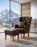 Reith mit Hocker in Leder Supersoft Armagnac Jet Grey