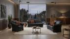 Trient Sessel Sofa und Recamiere in Leder Supersoft Black mit Wurfkissen in Tiger und Wild Jacqart